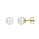 Boucles doreilles - femme - puces - perle - blanche - 6 mm - plaqu� or jaune 750 / 1000 - 3 microns