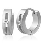 Boucles doreilles homme - zense - acier inoxydable argentes pierre zirconium - hauteur 120cm largeur ...