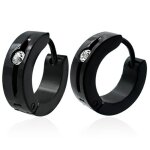 Boucles doreilles homme - zense - acier inoxydable noires pierre zirconium - hauteur 120cm largeur 040cm ...
