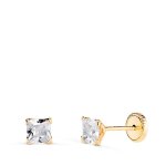 Boucles doreilles or 18 carats 750 / 000 jaune carré zirconium - 4mm Boucles doreilles or 18 carats 750 / 000 jaune carré zirconium - 4mm
