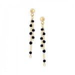 Boucles doreilles - plaqu� or - chaine r�sine noire - crochet pendantes - femme