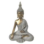 Bouddha assis statue décoration zen de hauteur 33cm couleur gris et or Bouddha assis statue décoration zen de hauteur 33cm couleur gris et or