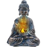 Bouddha de jardin avec lumi�res led de lotus statue zen en r�sine d�coration cour terrasse rebord de ...