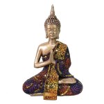 Statue bouddha zen - d�coration int�rieure - 21cm - couleur dor� violet - r�sine - ethnique
