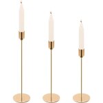 Bougeoirs en mtal dor - ulisem - lot de 3 - 24 / 28 / 34 cm - design vintage - base antidrapante