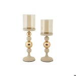 Bougeoir en mtal glazed (lot de 2) crme et dor