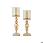 Bougeoir en m�tal glazed (lot de 2) rose et dor�