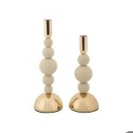 Bougeoir en mtal holder (lot de 2) crme et dor
