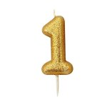 Bougie chiffre 1 dor  paillettes - or