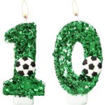 Bougie danniversaire football - woodours - numro 10 - paillettes vertes - 75 cm