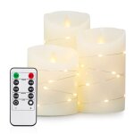 Bougies  led dcoratives - lot de 3 bougies en cire vritable - guirlande led chaude - effet flamme ...