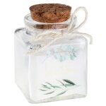 Bougie pot verre li�ge bapt�me feuillage or 4x6cm