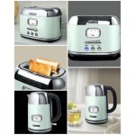 Bouilloire vert retro vintage sans fil 2200w 1. 7l inox + grille - pain vert 2 fentes inox