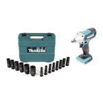 Boulonneuse  chocs sans fil - makita dtw 190 z - 18v - jeu de 14 douilles - sans batterie