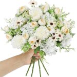 Bouquet de 4 pivoines artificielles hortensias en soie composition florale artificielle couleur champagne ...