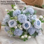 Bouquets de fleurs artificielles - pivoines hortensias chrysanth�mes - bleu