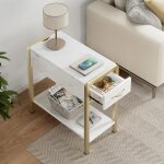Bout de canape - dore - table dappoint avec tiroir en mdf - 60x30x60cm