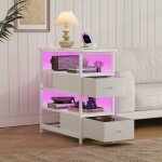 Bout de canap� - dreammespace - 58x28x61cm - 4 niveaux - 2 tiroirs - led rgb - blanc