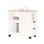 Bout de canap� fbt130 - wn sobuy - 2 tiroirs - 1 compartiment ouvert - blanc - l60xp30xh60cm