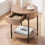 Bout de canape - table dappoint ronde avec tiroir - table de chevet circulaire en bois pour salon - 50 ...