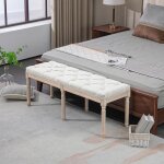Bout de lit banc banquette capitonnée style vintage français 120x38x615 cm tissu lin crème Bout de lit banc banquette capitonnée style vintage français 120x38x615 cm tissu lin crème