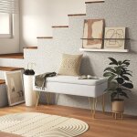 Bout de lit banc banquette coffre rangement 2 en 1 100x40x49 cm tissu crme pieds acier dor