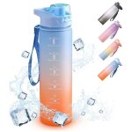 Bouteille deau - svelte - 1l - sans bpa - �tanche - marqueur de temps bleu et orange bleu gourde