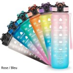 Bouteille deau de sport avec marquage de lheure 1 l avec paille et sangle de transport rose / bleu