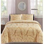 Couvre lit - christelle - 220 x 240 cm - beige or - 2 taies doreiller - motif ultrasonic
