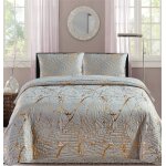 Couvre lit boutis - christelle - 220 x 240 cm - gris claire or - 2 taies doreiller - uni