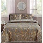 Couvre lit boutis - christelle - 220 x 240 cm - gris or - 2 taies doreiller - 100% polyester