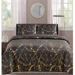 Couvre lit boutis - christelle - 220 x 240 cm - noir or - 2 taies doreiller - 100% polyester