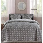 Boutis ultrasonic imprim�e 2 places 220 x 240 cm - black flower