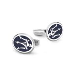 Boutons de manchette emblme maserati plaqu chrom et mail bleu