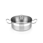 Bra profesional casserole avec couvercle en verre 22 cm inox 18 / 10 sans antiadhsif pleine induction ...