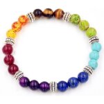 Bracelet 7 chakras - lithothérapie - pierres semi - précieuses et métal argenté - Élastique Bracelet 7 chakras - lithothérapie - pierres semi - précieuses et métal argenté - Élastique
