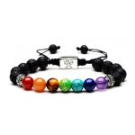 Bracelet 7 chakras pierre de lave symbole arbre de vie argent