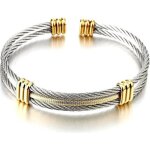 Bracelet - acier inoxydable hommes femme rglable bracelet manchette cble torsad - argent or deux tons ...