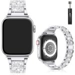 Bracelet bling ffo2world 38 / 40 / 41 / 42mm (42mm srie 10) ? argent ? mtal strass ajustable pour apple ...