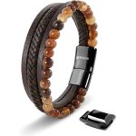Bracelet en cuir vritable de qualit suprieure serasar pour homme [stone] en marron perles en pierre ...
