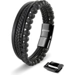 Bracelet en cuir vritable de qualit suprieure serasar pour homme [stone] en noir perles en pierre ...