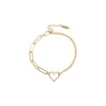 Bracelet - femme - coeur - �vid� - maille - plaqu� or jaune 750 / 1000 - 3 microns - 18 cm