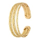 Bracelet - femme - rigide - ovale - ajustable - 5 joncs - cisels - plaqu or jaune 750 / 1000 - 3 microns ...