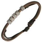 Bracelet homme - zense - cuir clair et anneaux couleur acier - ajustable 16cm à 26cm - zb0058 - a Bracelet homme - zense - cuir clair et anneaux couleur acier - ajustable 16cm à 26cm - zb0058 - a