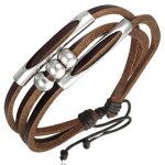 Bracelet homme - zense - cuir marron cylindres et boules acier - ajustable 18cm � 24cm - zb0092 - a