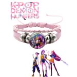 Bracelet kpop demon hunters ? cuir tressé rose ajustable Bracelet kpop demon hunters ? cuir tressé rose ajustable