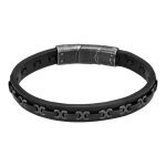 Bracelet - lotus - bracelet homme lotus style - cuir noir - acier inoxydable - 21 cm