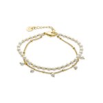Bracelet - luxenter - subri - finition or jaune 18 carats - perles blanches - 16cm + 3cm dextension