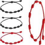 Bracelet - fait la main - 4 bracelets en fil rouge - ajustable 16 - 30 cm - 7 nuds - mixte rouge rouge ...
