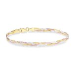 Bracelet o830f tricolore or 18 carats sur argent sterling italien 3 brins diamant taill 4 mm tress ...
